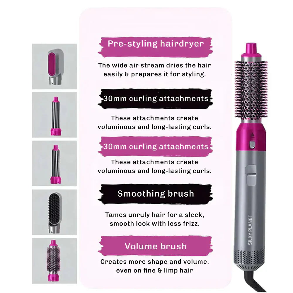 Professional 5-in-1 Hair Styler With Hot Brush & Dryer | All-in-One Solution